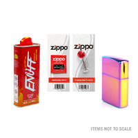 Rainbow Lighter + Enuff Lighter FLUID Refill (133ml) + Zippo Wick, Flints