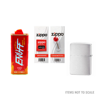 Silver Oil Lighter + Enuff Lighter Fluid Refill (133ml) + Zippo Wick, Flints