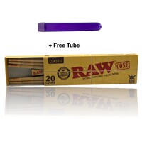 Raw Classic Natural Unrefined King Size Pre Rolled Paper Cones 20 Pack+Free Tube