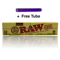 Raw Organic Natural Unrefined King Size Pre Rolled Paper Cones 32 Pack+Free Tube