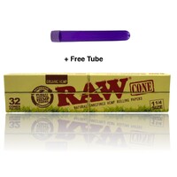 Raw Organic Natural Unrefined 1 1/4 Pre Rolled Paper Cones 32 Pack + Free Tube