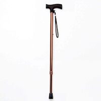 Adjustable Brown Walking Stick Cane Metal Folding Collapsible Hiking Travel 91cm
