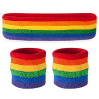 Gay Pride Rainbow Wristband Headband Set Mardi Gras LGBTQ+ March Parade Colors