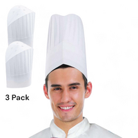 3 Pack White Chef Hat Kitchen Master Costume Party Dress Up Cook Baker BBQ Adult & Kids