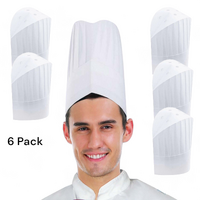 6 Pack White Chef Hat Kitchen Master Costume Party Dress Up Cook Baker BBQ Adult & Kids