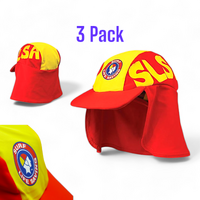 3x SLSA Swim Beach Swim Hat w Neck Flap -53cm Red Kids 4-9yr Nylon Elastane UPF50+