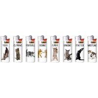 50x BIC Maxi Sporting Cats Lighters Various Colour Box J26