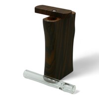 Wood Dugout with Glass One Hitter and Storage Compartment - Portable Smoking Pipe with Assorted Designs