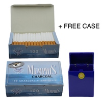 500x Memphis Charcoal Filter Tubes King Size Tobacco Cigarette Blue + Free Case