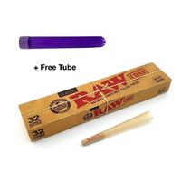 Raw Classic Natural Unrefined 1 1/4 Pre Rolled Paper Cones 32 Pack + Free Tube