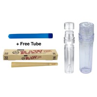 Raw Classic King Size Pre Rolled 32 Pack+Grind Herb to Cone Creator Machine+Tube