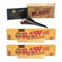 2 x Raw Classic Natural King Size Pre Rolled Paper Cones 32 Pack + Cone Loader