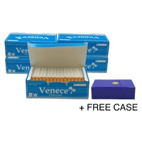 500x Venece Premium Charbon Filter Tubes King Size Tobacco Cigarette Blue + Case