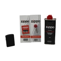 JMCo Black Oil Lighter + Zippo Cigarette Lighter Refill Fluid 125ml+Wick+Flints