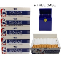 500x Zig Zag Regular Charbon Filter Tubes Cork Tobacco Cigarette Blue + Case