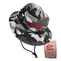 RAW Camo Smokermans Hat Medium Size - Functional Bucket Hat with Four Preroll Slots for Cones or Storage Tubes - 100% Cotton