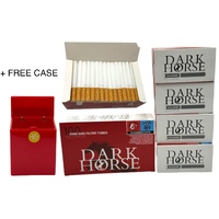 500x Dark Horse Filter Tubes King Size Cork Tobacco Cigarette Red + Free Case