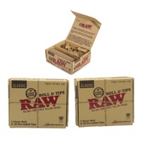 RAW Classic Natural Unrefined King size Slim 3 Meter Roll and 30 Tips - 2 Pack