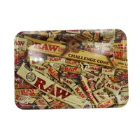 Raw Metal Rolling Tray - Mixed Product Design Smoking Tobacco - Mini (18x12cm)