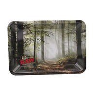 Raw Metal Rolling Tray - Smokey Forest Smoking Tobacco - Mini (18x12cm)